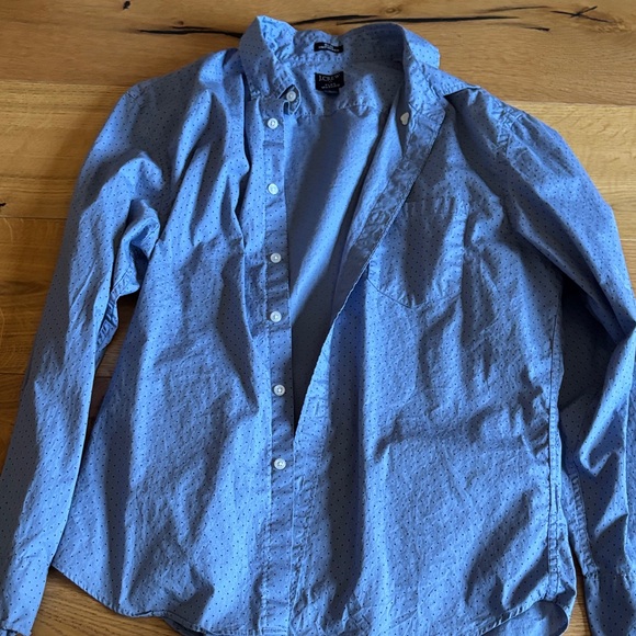 J. Crew Light Blue Shirt with Navy Micro Dots - Picture 2 of 2